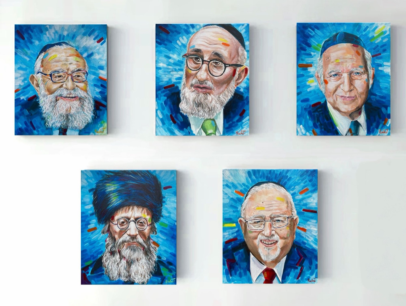 A commissioned series of five portraits by Rachel Teeger, hanging together
